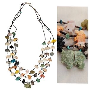 Native American Buffalo Fetish Tiered Necklace Handcrafted Sterling Necklace
